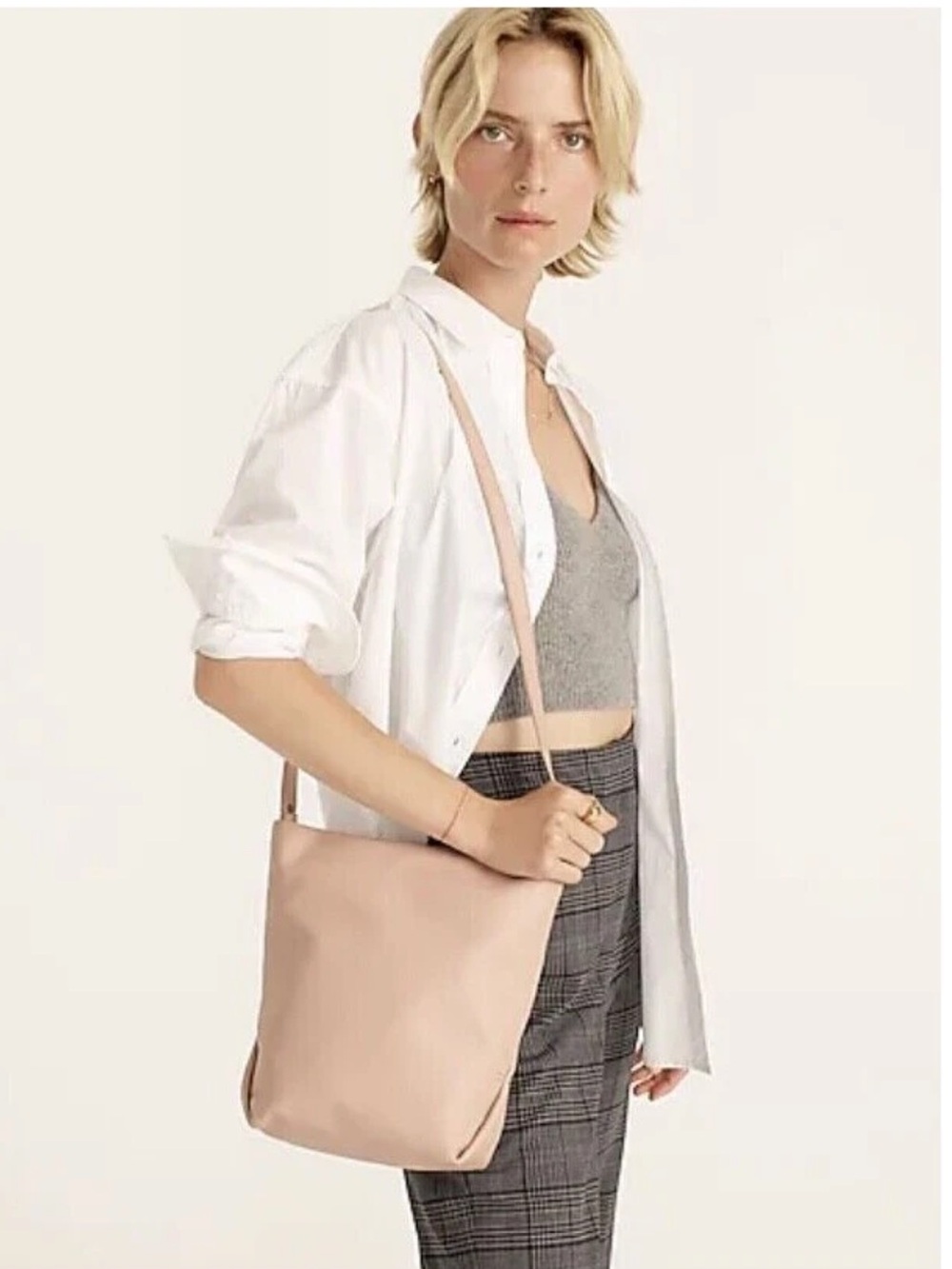 J.Crew Women's Oslo Soft Leather Bucket Bag Tote Crossbody, Warm Clay (Pink) NEW